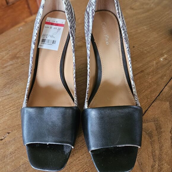 Calvin Klein NAREEN Mixed Print Black/Snake Slip On Open Peep Toe Pumps Sz 8M - Picture 3 of 8